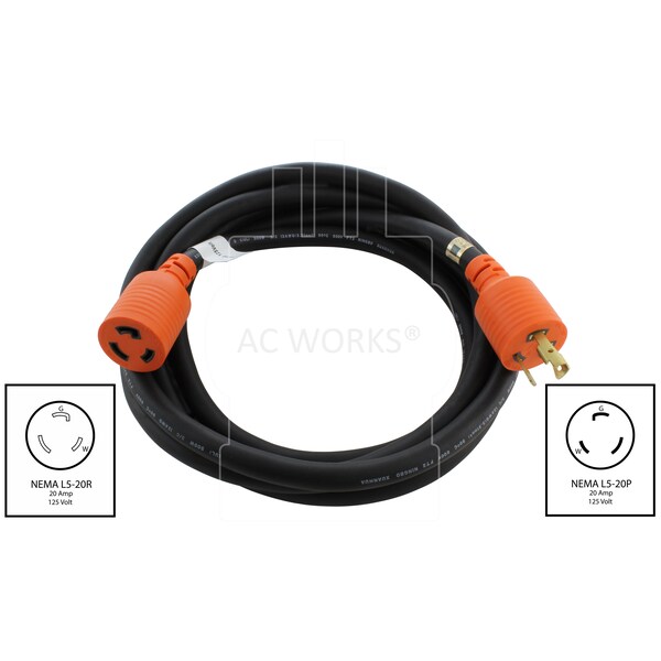 10ft SOOW 12/3 NEMA L5-20 20A 125V Rubber Extension Cord